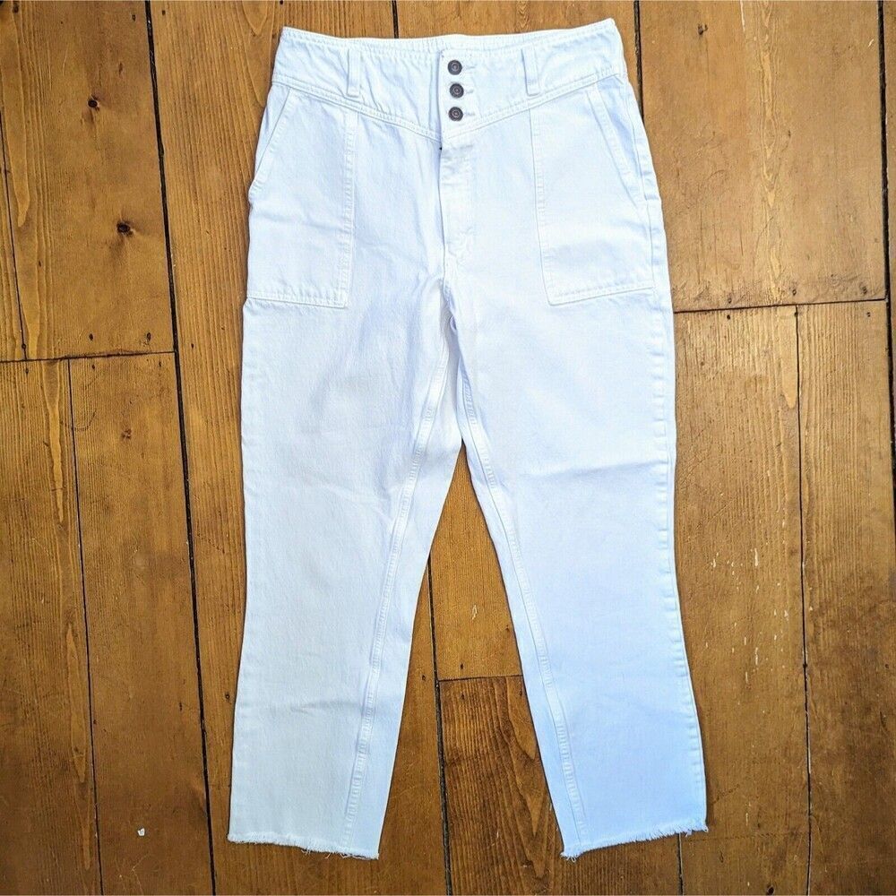 ABERCROMBIE & FITCH White A&F MOM Jean Raw Hem Jeans Sz 29/8 Reg